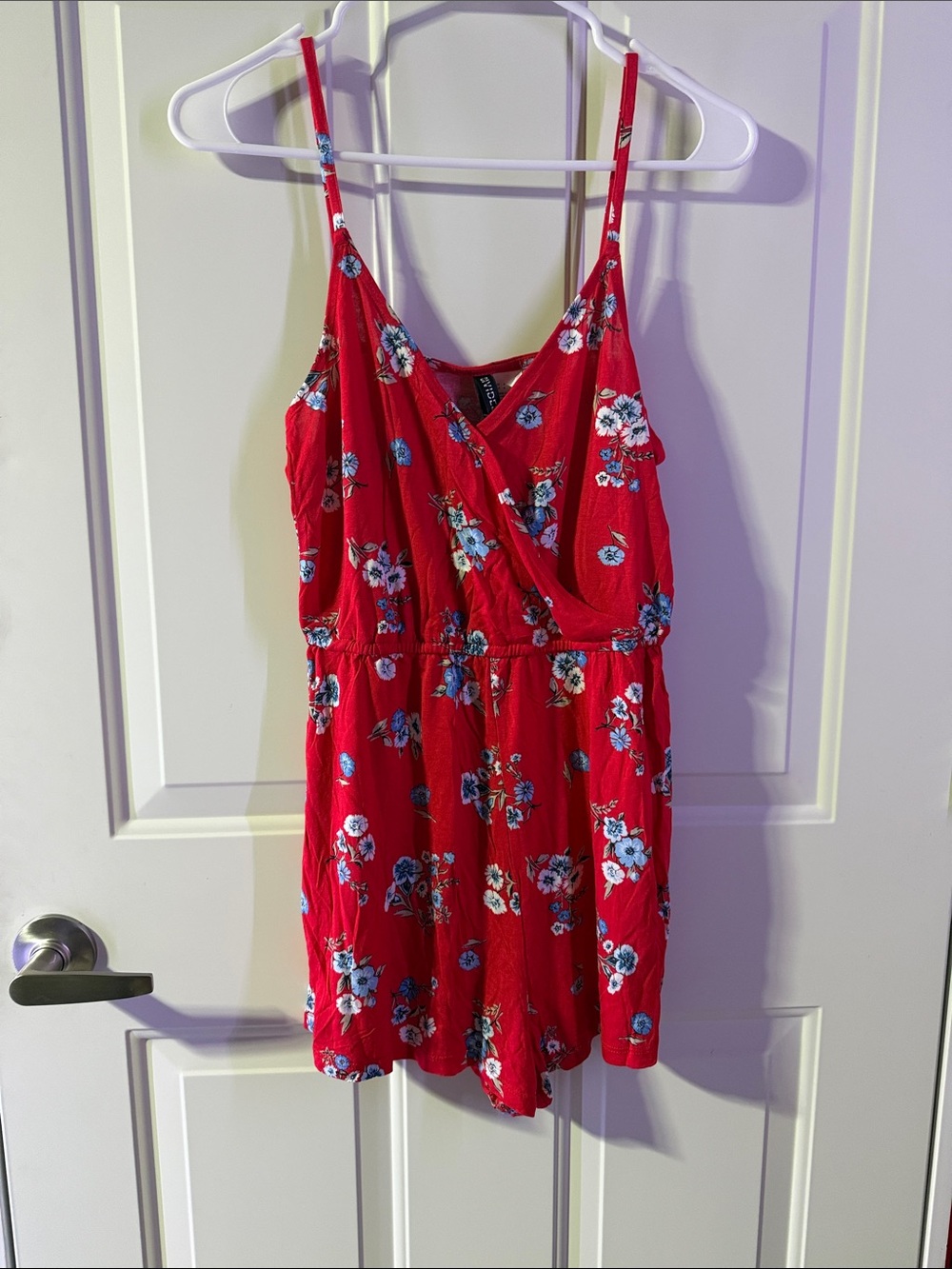 H&M Red Floral V-Neck Spaghetti-Strap Romper- size 4